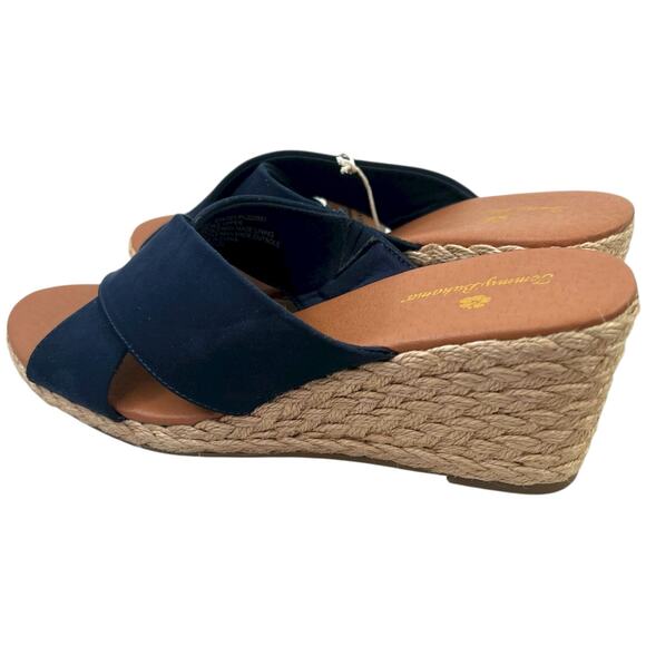TOMMY BAHAMA Wedge Espadrille Cloth Sandal in Navy Blue & Beige Women's Size 10 - Picture 6 of 10